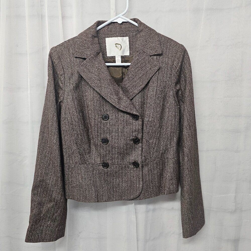 Vintage Prize Brown Blazer Y2K Chevron Twee Wool Blend Office Double Breasted 6
